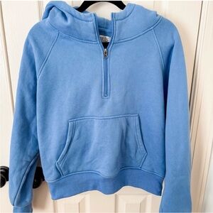 Blue Half-Zip Hoodie with Keyhole Thumbs